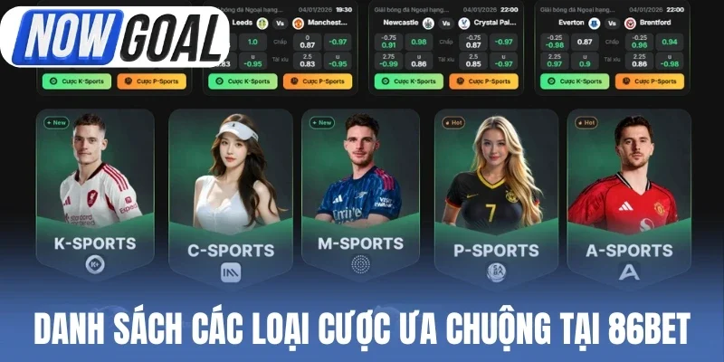 Danh sách các loại cược ưa chuộng tại 86Bet