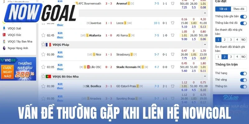 Vấn đề thường gặp khi liên hệ Nowgoal
