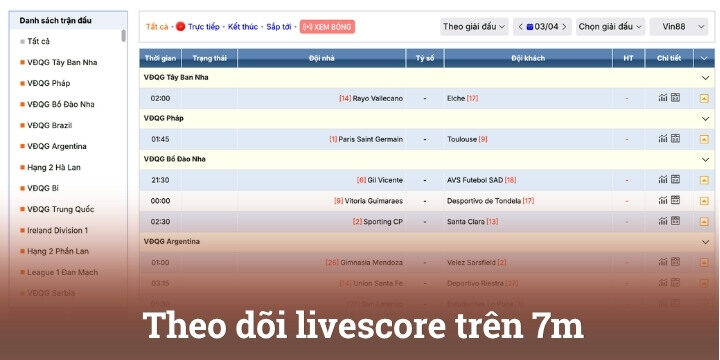 Theo dõi livescore trên 7m đơn giản và nhanh chóng